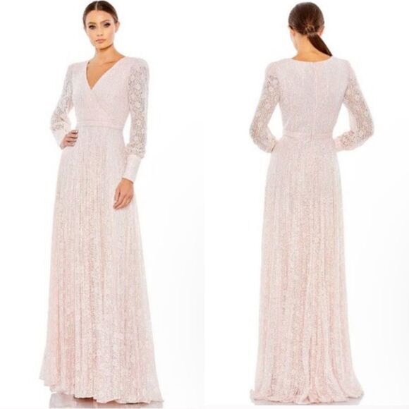 Mac Duggal 93679 Beaded Lace Long Sleeve Wrap Over Gown, Light Rose, Size 12 - Picture 9 of 9